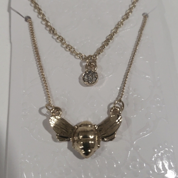 Gold-Tone Bee Crystal Charm Pendant Set of 2 Necklaces - Women's Fashion Jewelry - Picture 1 of 5